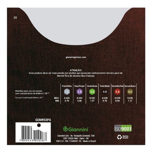 Encordoamento Giannini Genwsxpa Violão Nylon Clássico Bronze 65/35 Super Extra Pesado 