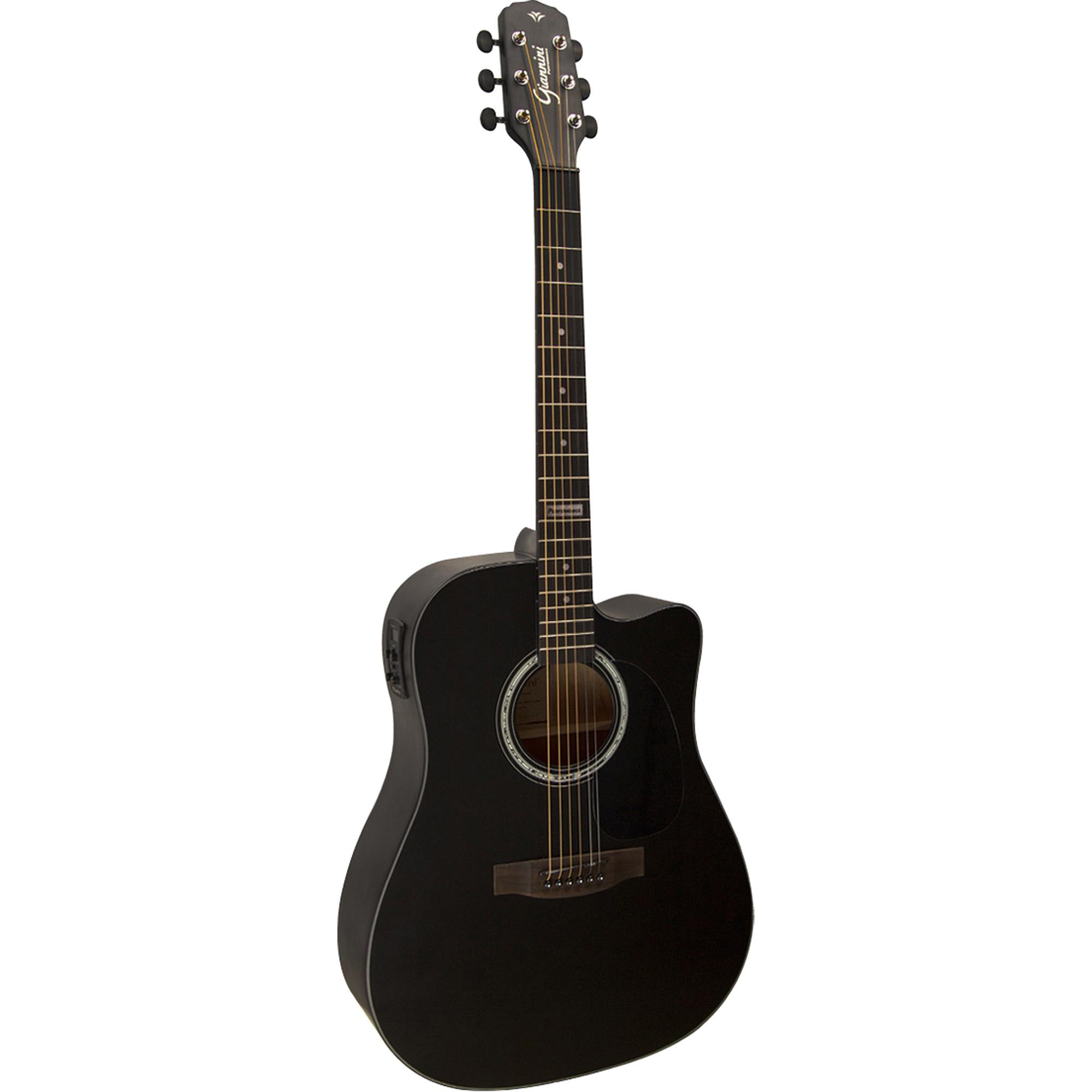 Violão Eletroacústico Dreadnought Folk Cutaway Aço Gf-1d Ceq Satin Black Giannini 