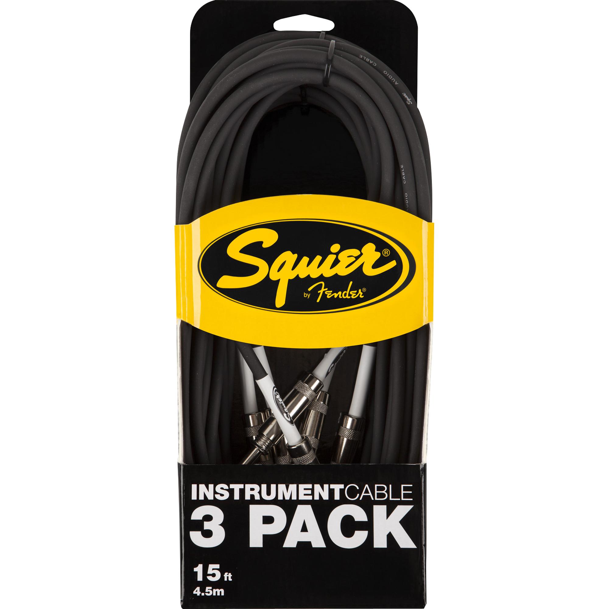 Cabo Para Instrumentos P10 x P10 4,5m Preto Squier by Fender (c/ 3unid.) 