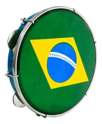 Pandeiro Luen 10 Profissional Pele Bandeira Aro Abs Cor Azul 