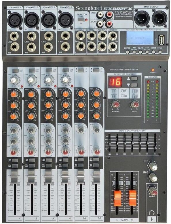 Mesa de Som Soundcraft Sx-802 fx Usb Analógica 8 Canais Com Efeitos 