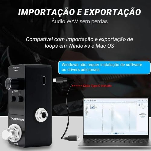 Pedal Looper M-vave Looper Pro Para Guitarra Com Afinador Integrado e Overdubs Ilimitados 