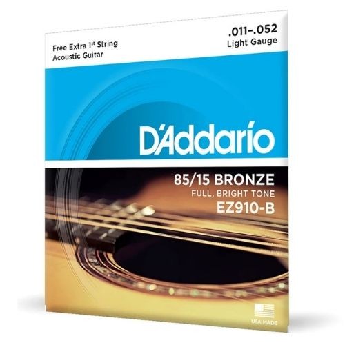 Encordoamento Para Violão Aço 11-52 Com Corda Extra Pl011 D'addario 85/15 Bronze Ez910-b 