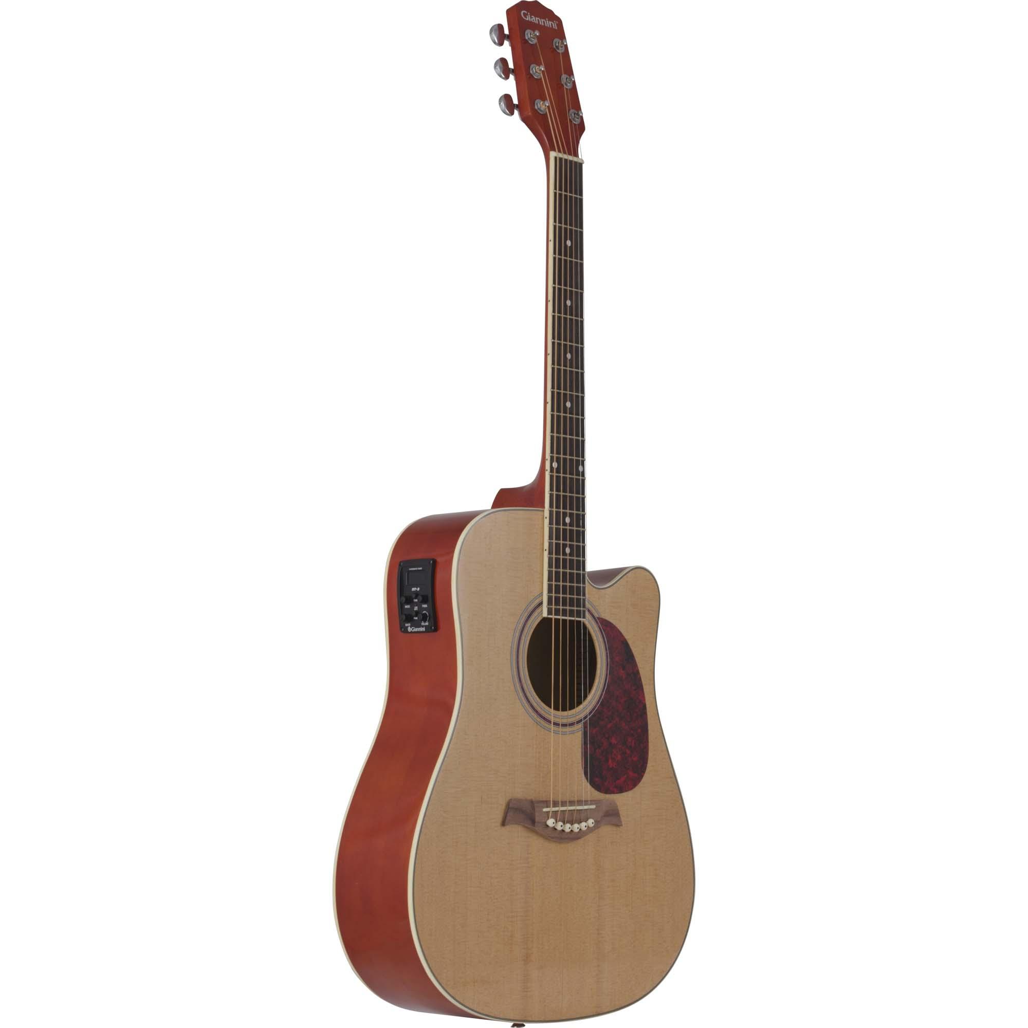 Violão Eletroacústico Dreadnought Cutaway Aço Dg-41 Ceq Natural Giannini + Capa + 3 Palhetas 