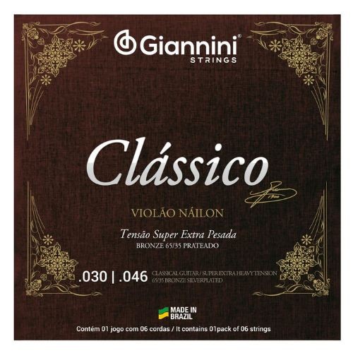 Encordoamento Giannini Genwsxpa Violão Nylon Clássico Bronze 65/35 Super Extra Pesado 
