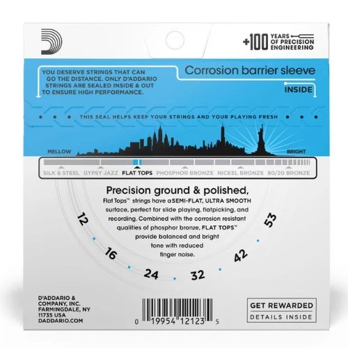 Encordoamento Para Violão Aço 12-53 Semi-flat D'addario Flat Tops Phosphor Bronze Eft16 