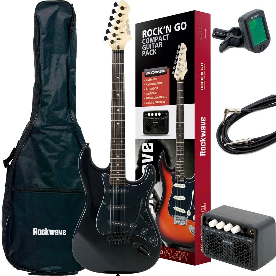 Kit Guitarra Rockwave Strinberg Strato Rgk50 bk Preto 