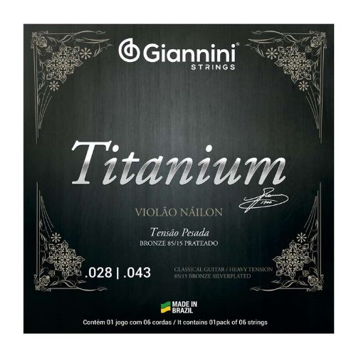 Encordoamento Para Violão Náilon 6 Cordas Giannini Titanium Bronze 85/15 Genwta Pesada 